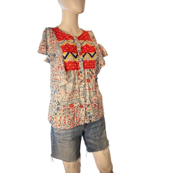 Anthropologie Let Me Be White Red Floral Airy Swiss Dot Cotton Top 2 NWT - Picture 1 of 8